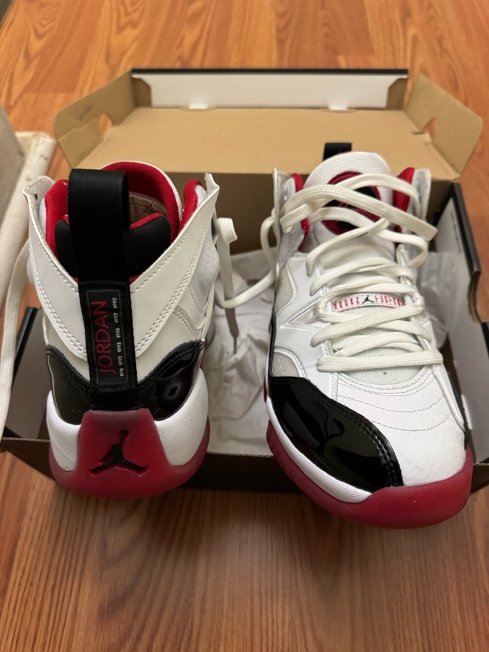 Jordan Kids' White Black Red High-Top Sneakers